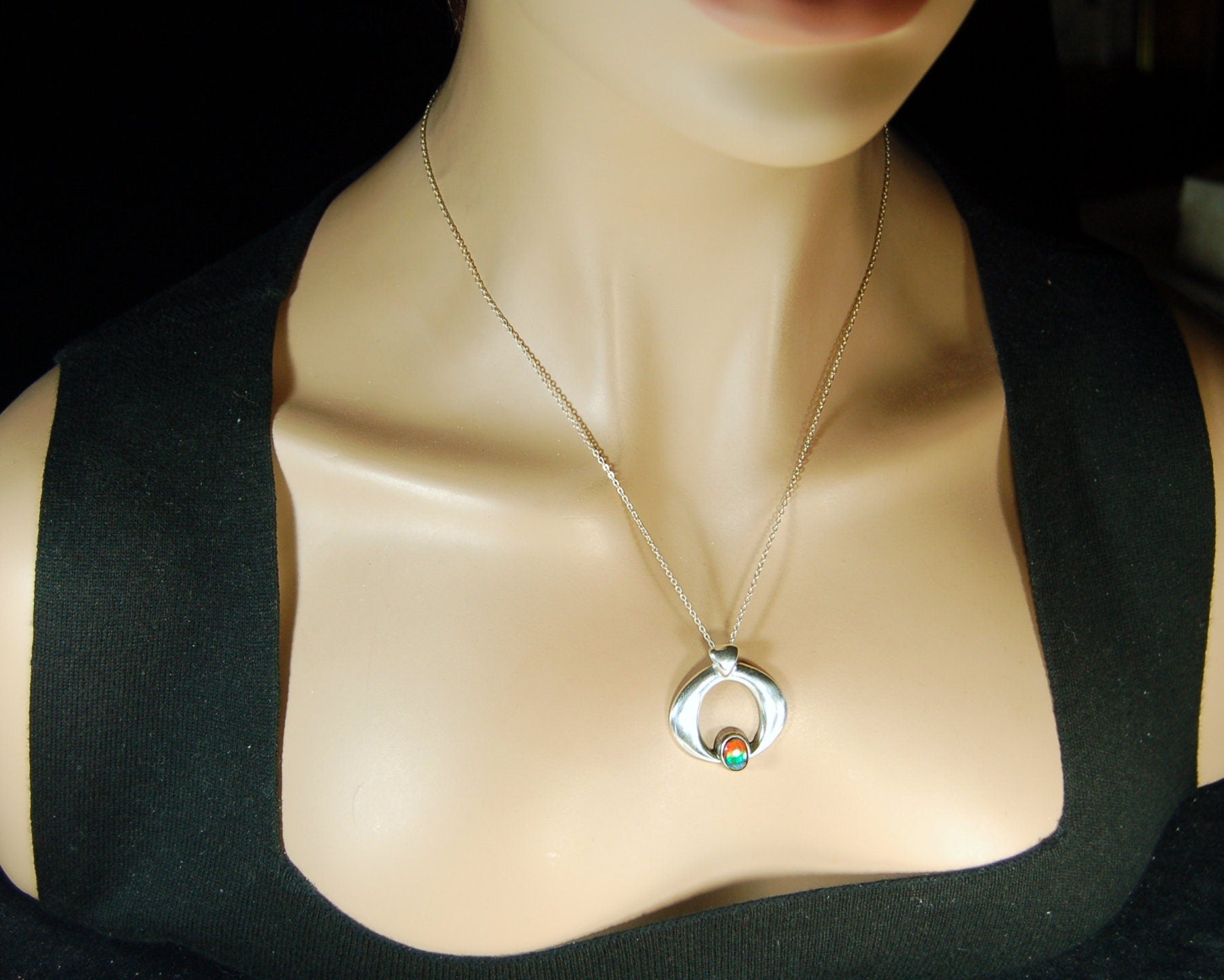 Birthday gift idea for wife.-- tricolor Ammolite pendant gem in striking sterling silver setting.Boho jewelry.#112419