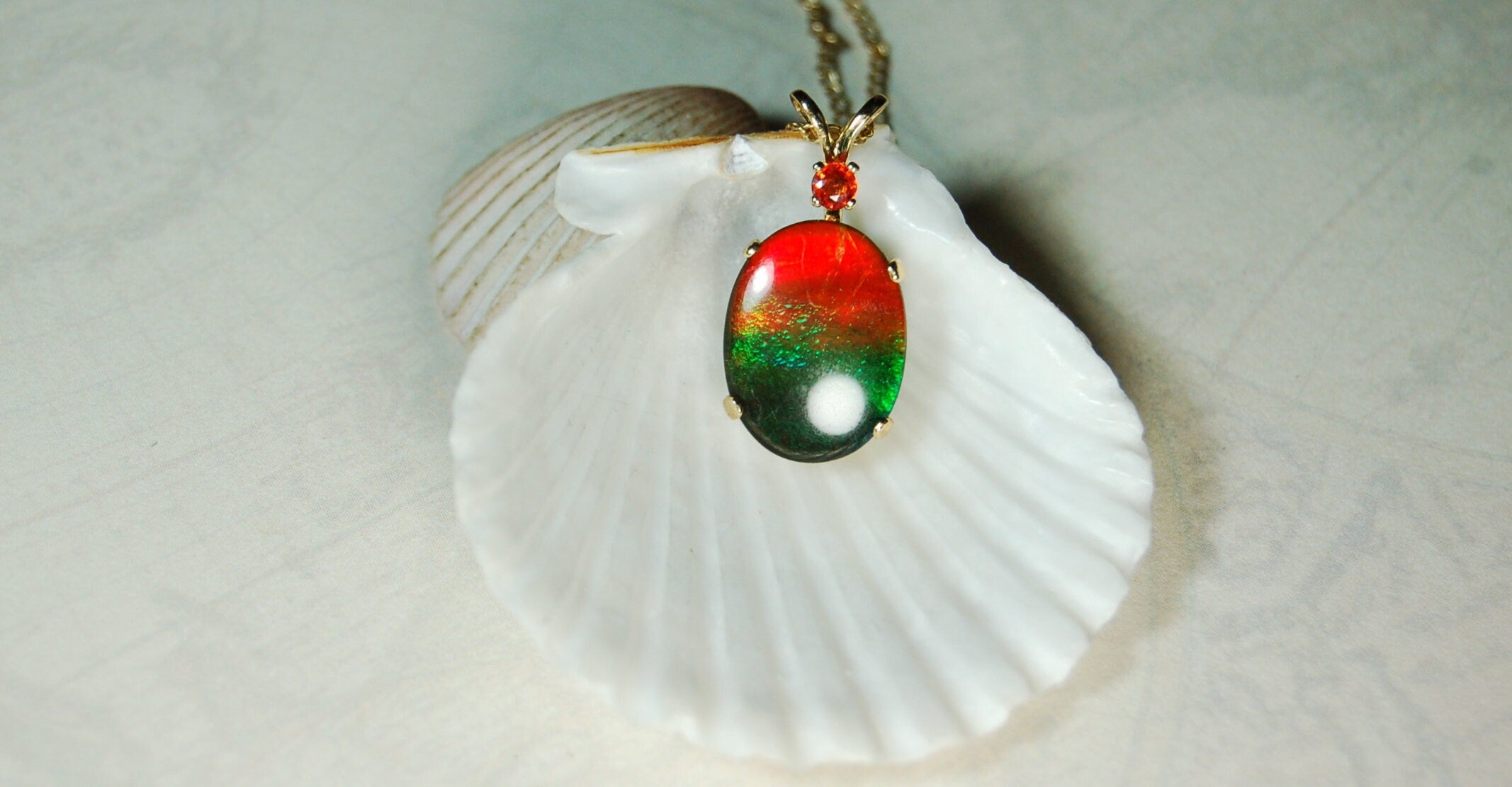 Vibrant Ammolite Pendant in 10k solid Gold with Chain - Eye-Catching Ammolite Jewelry for a Standout Style.Birthday Gift for her?#082919