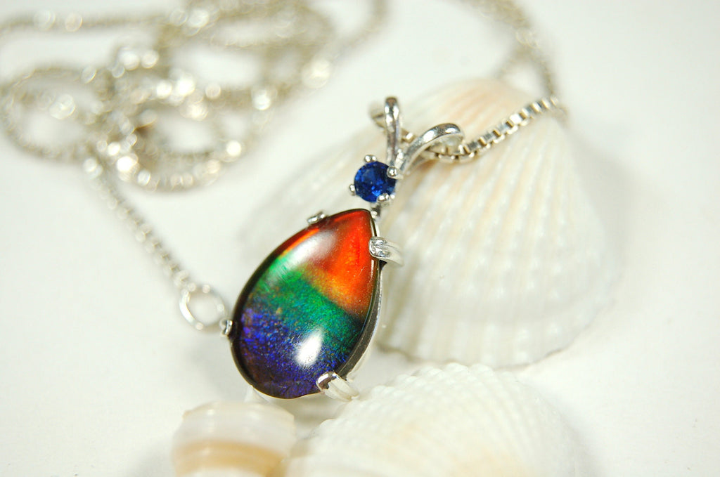 Genuine Canadian Ammolite Pendant – Iridescent Fossil Gemstone Necklace – Statement Jewelry -Gift for wife #012212