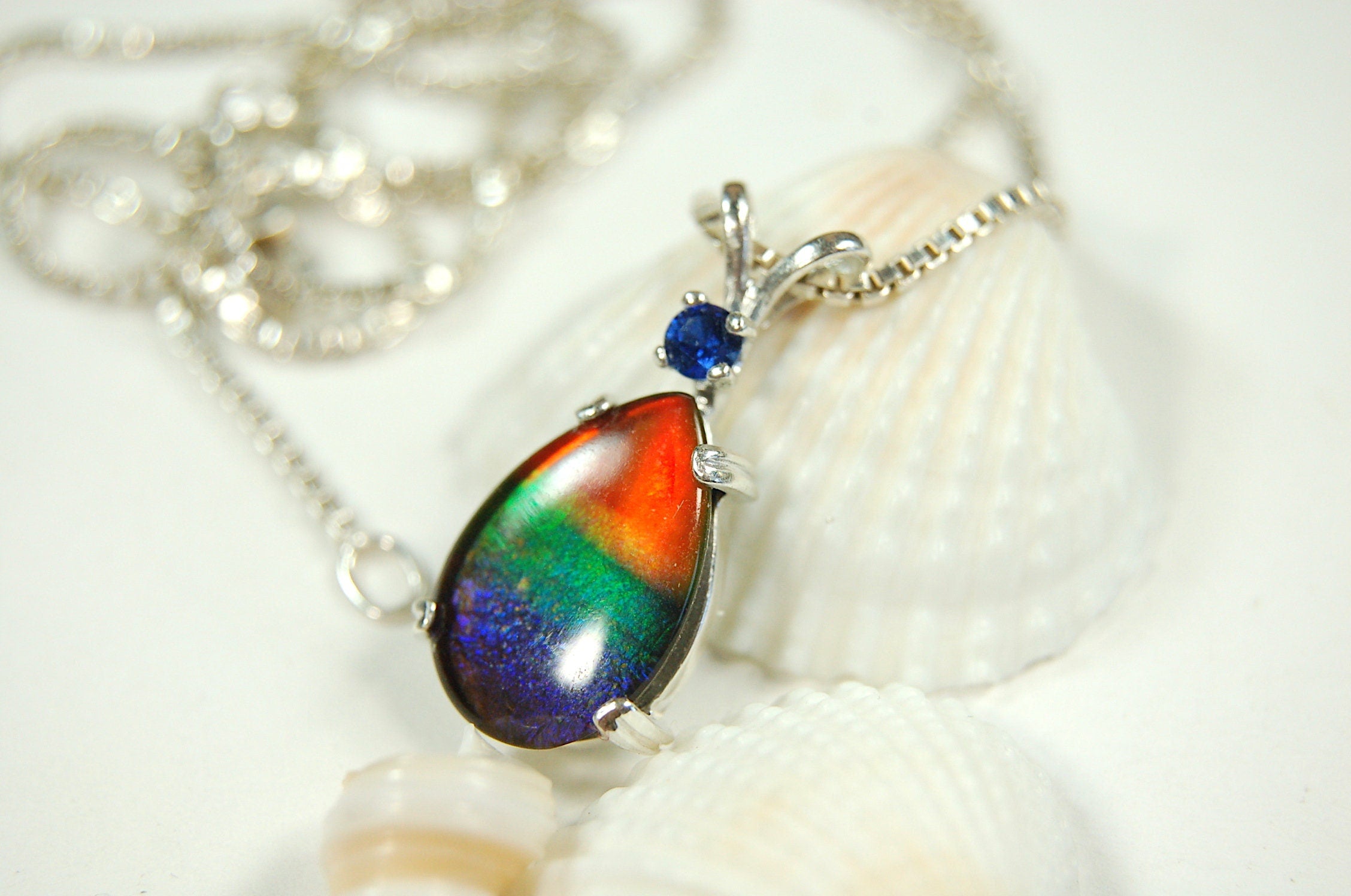 Genuine Canadian Ammolite Pendant – Iridescent Fossil Gemstone Necklace – Statement Jewelry -Gift for wife #012212