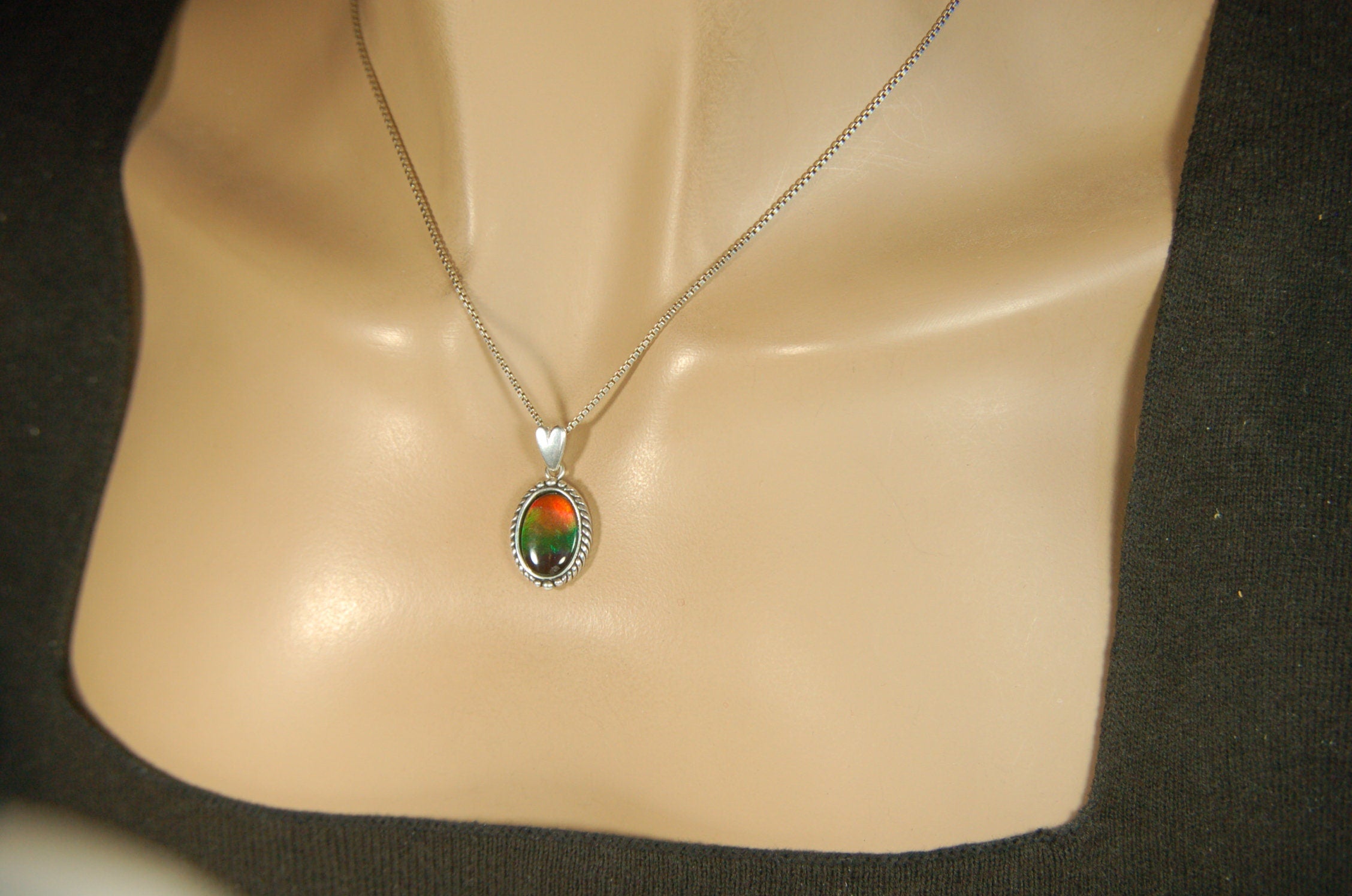 Ammolite pendant conveys a loving heartfelt message.Ammolite jewelry.Four color Rainbow ammolite.Ammolite necklace.Canadian ammolite.100301