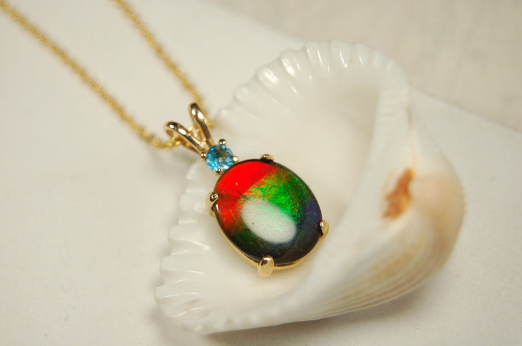 Authentic Alberta Ammolite Pendant Jewelry in gold– Natural Fossil Gemstone Gift for Her.040613