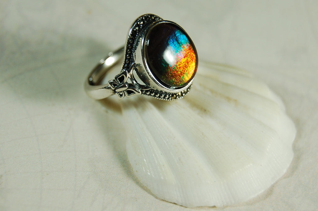 Ammolite Jewelry Ring in your size!Rainbow colors.Lovely gift with big impact.Birthday?Anniversary? 101310