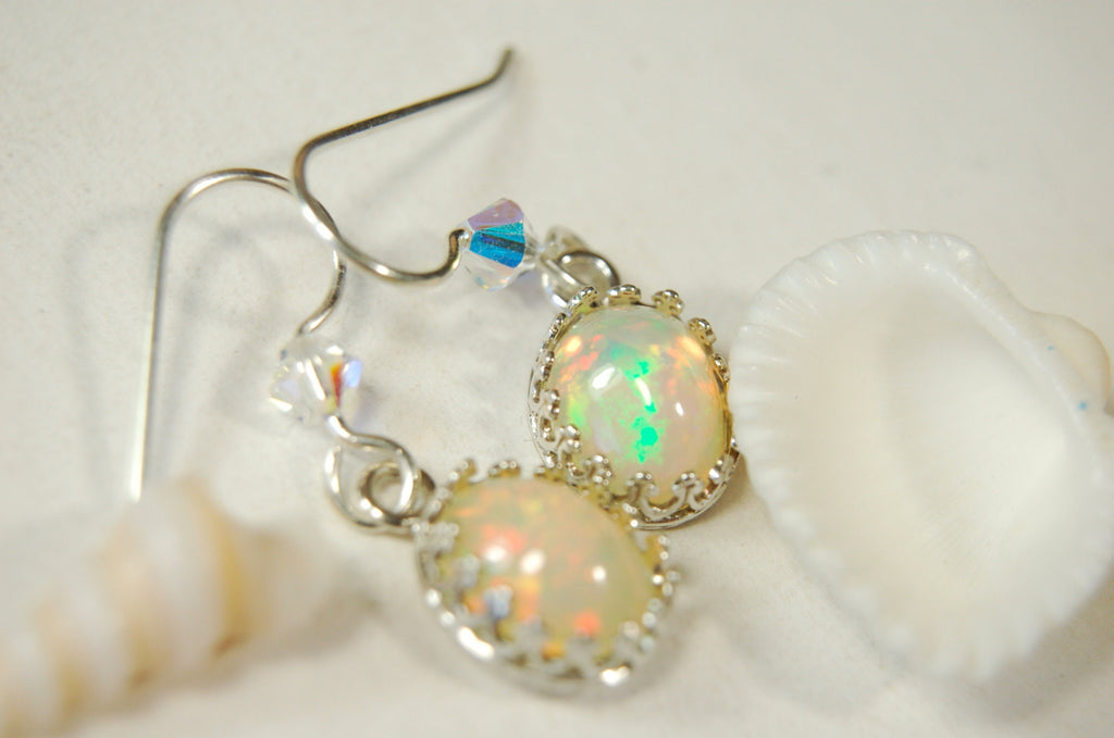 Genuine Natural Opal Earrings Drops set in Argentium* non tarnish Sterling Silver.Lovely changing colors.#032813