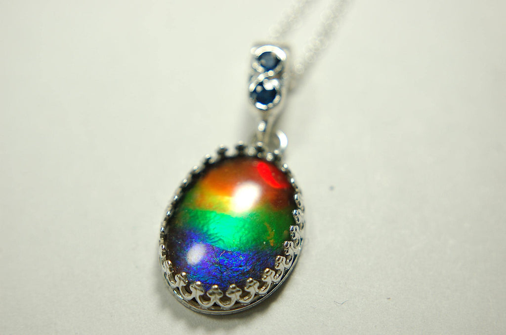 Genuine Ammolite Pendant Necklace – Canadian Fossil Gemstone – Iridescent Jewelry Gift for Her.011415