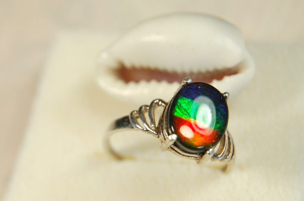 Ammolite Ring.Sterling Silver.Size 6.Lovely rainbow gem.062813