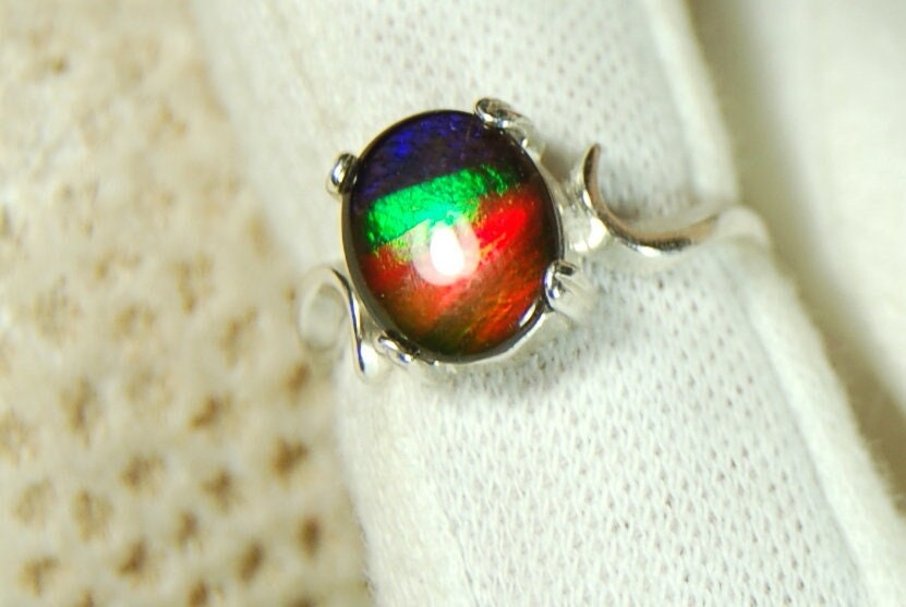 Ammolite ring.Ammolite Jewelry.Four color Ammolite.Ammolite Feng Shui.Gift for Wife.Canadian Ammolite.Ammolite Jewellery.#012111