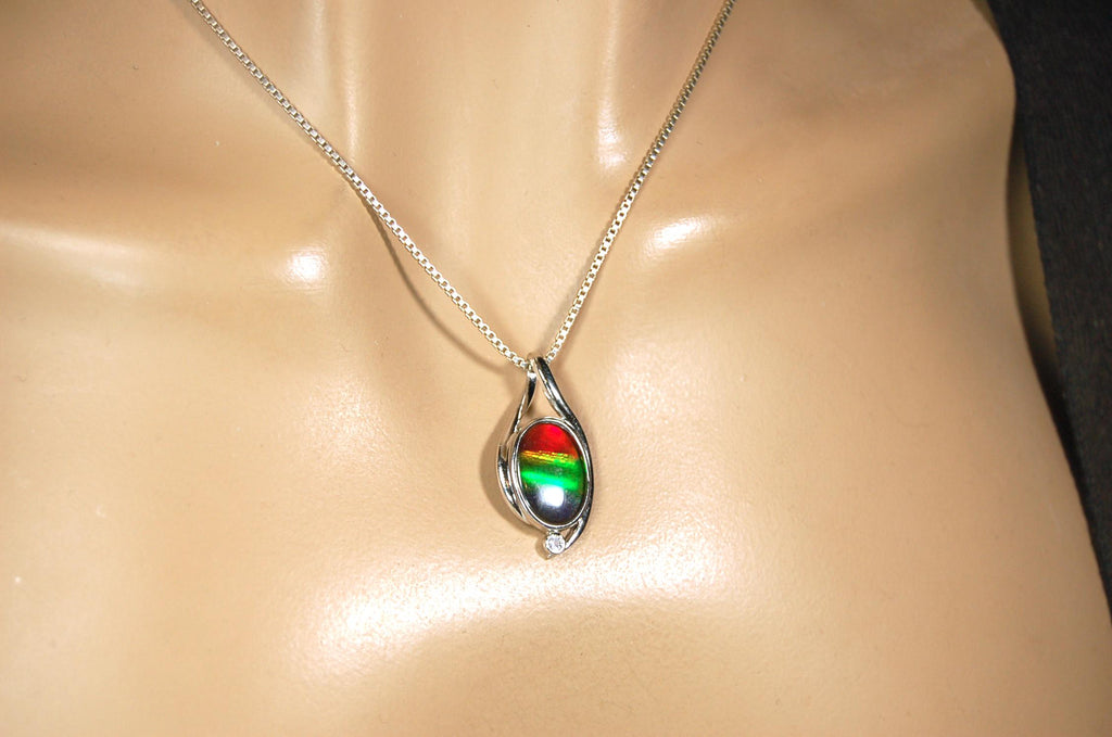 Sterling Silver Ammolite Pendant – Natural Rainbow Fossil Gemstone Necklace – Handmade Jewelry-.052015