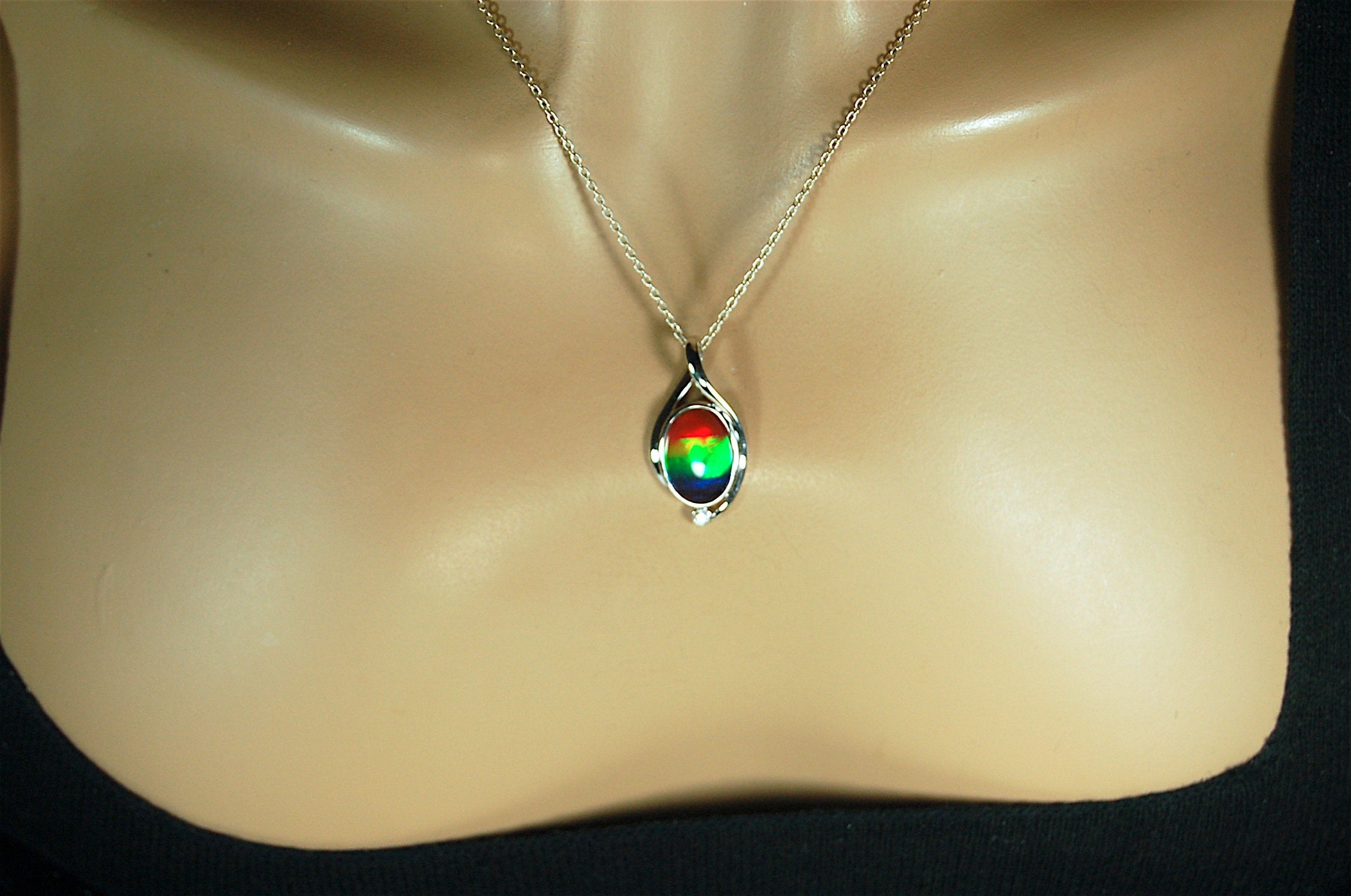 Ammolite Pendant Silver Jewelry.Rare four color gem.Gorgeous colors.Birthday or anniversary gift?.#021610