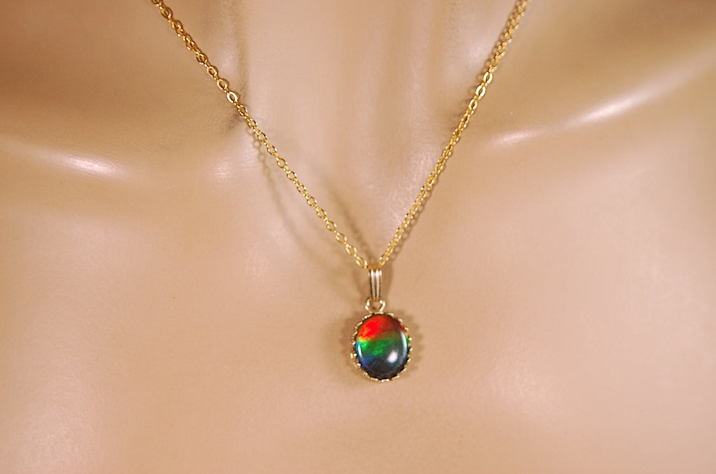 Ammolite Jewelry Pendant 14k Gold.Bright colorful gem.Perfect gift. 032314