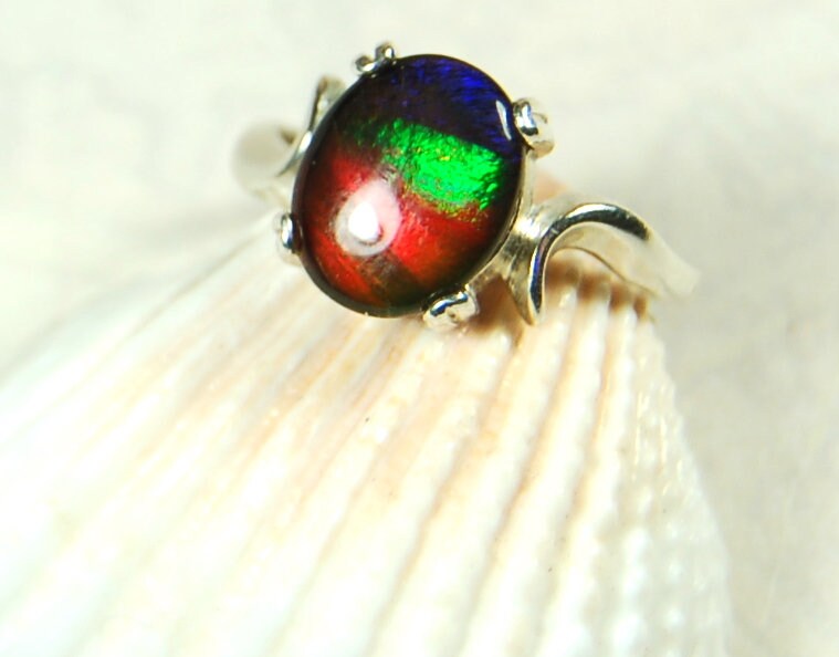 Ammolite ring.Ammolite Jewelry.Four color Ammolite.Ammolite Feng Shui.Gift for Wife.Canadian Ammolite.Ammolite Jewellery.#012111