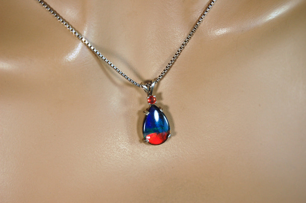 Ammolite Pendant Necklace with Padparascha sapphire.Very colorful rainbow colors.070814