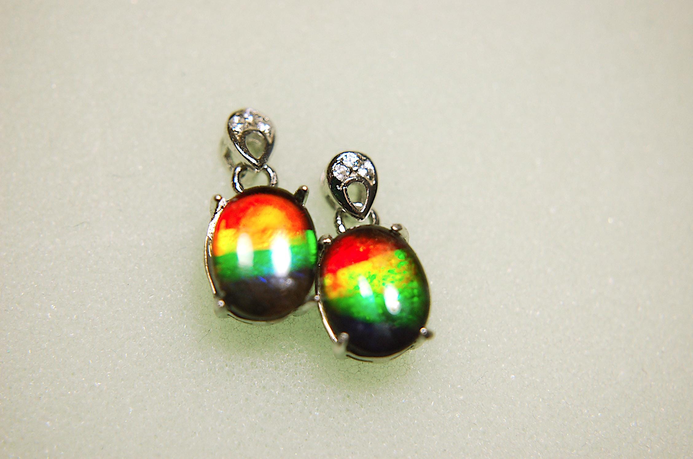 Ammolite Dangle Drop Earrings.Rare 4 color gems.Very showy.Birthday Anniversary Gift?.030616
