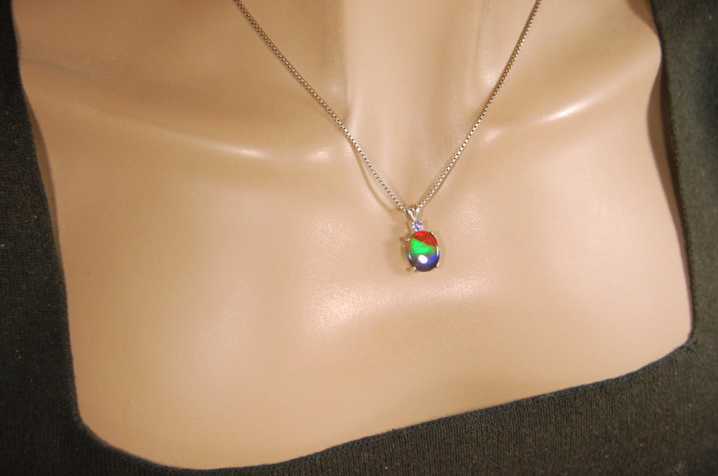 Ammolite Pendant Necklace.Perfect bright colorful tricolor gemstone-#111213