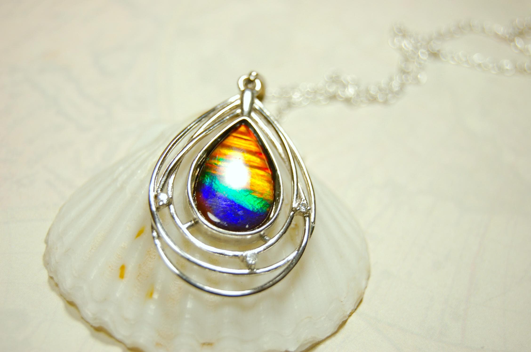 Ammolite Jewelry Pendant.RARE Tiger stripe gem.Unique gemstone.Non Allergenic Rhodium plated Sterling Silver setting.Gift for wife? 032916
