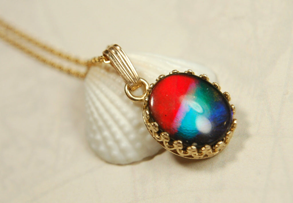 Ammolite Pendant.Solid 14k gold.Brilliant colors. #20113
