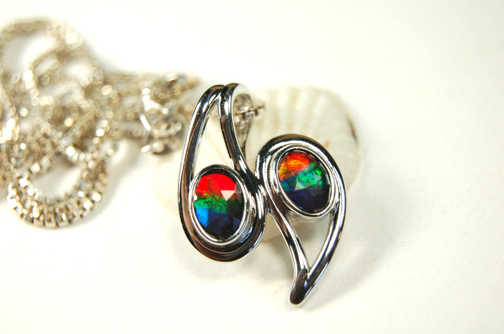 Ammolite pendant.Two bright colorful gems with BIG impact.-- #073112