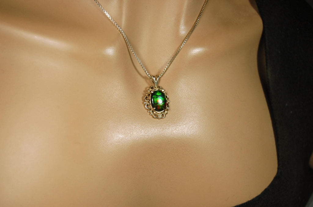 Ammolite Pendant Necklace Sterling Silver Jewelry.- 071015