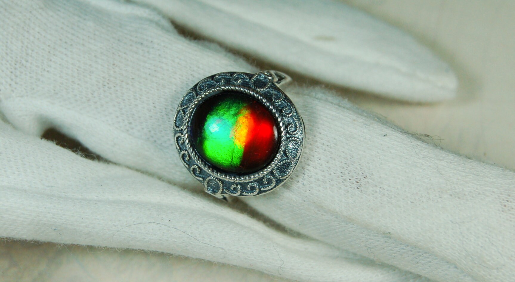 Ammolite Ring.Adjustable fit.Brilliant flashing colors.022219.