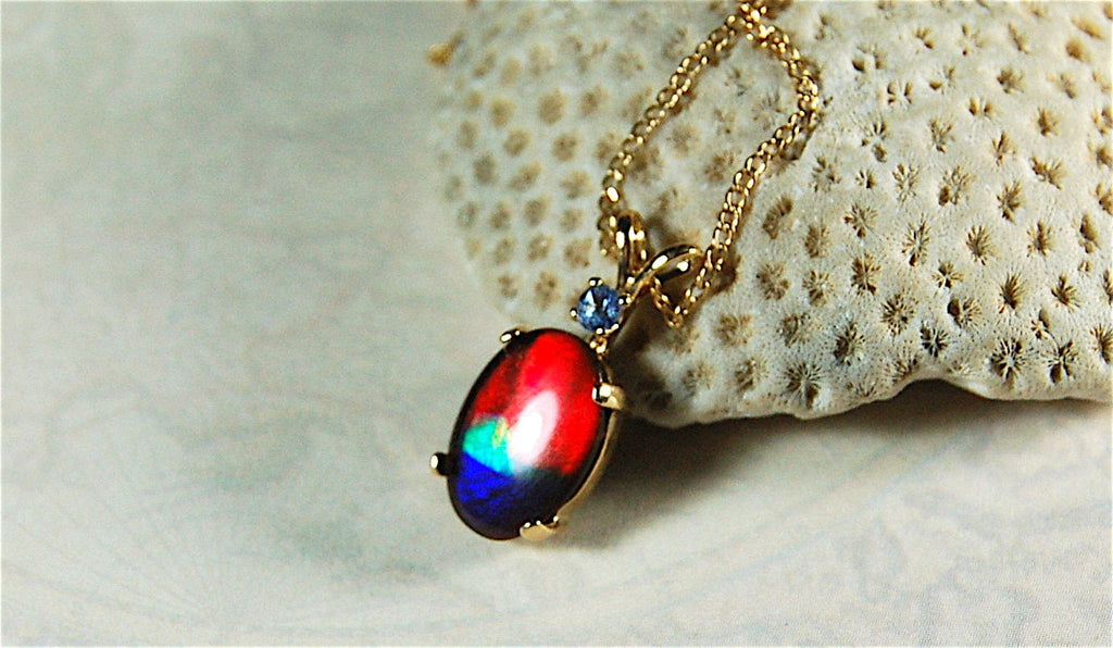 Ammolite Pendant necklace in solid 10k Gold.Mothers day gift she will treasure.High quality Richly colored ammolite gemstone.031729