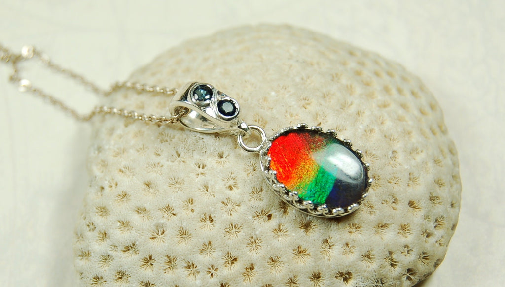 Birthday or Anniversary gift idea for wife. Ammolite Pendant Earring Set.Nicely matched brilliant tricolor gems.#102910
