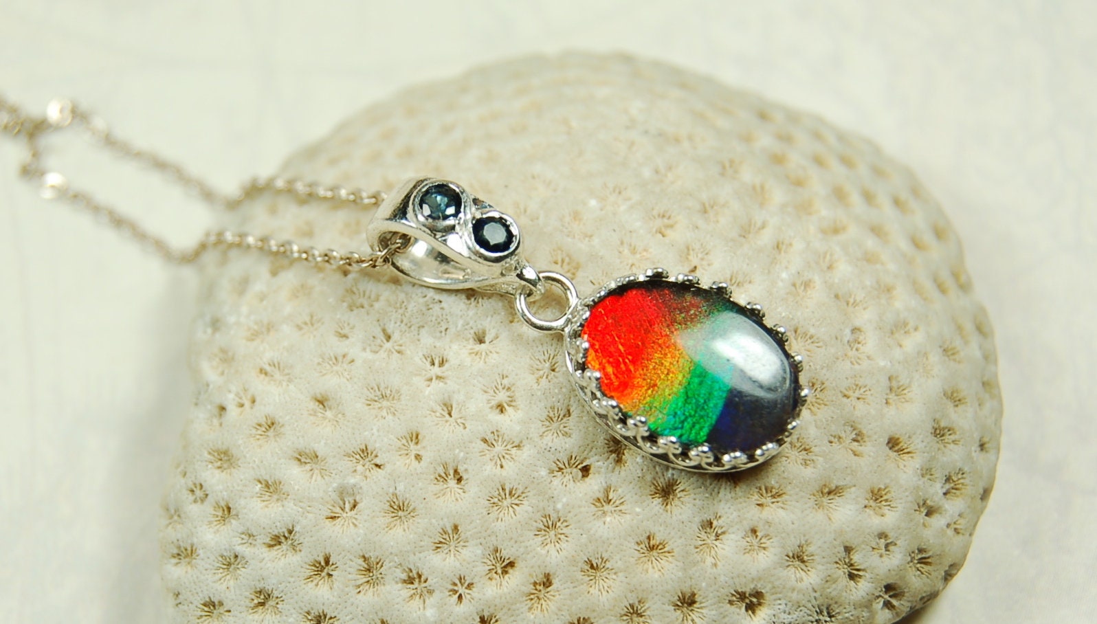 Birthday or Anniversary gift idea for wife. Ammolite Pendant Earring Set.Nicely matched brilliant tricolor gems.#102910