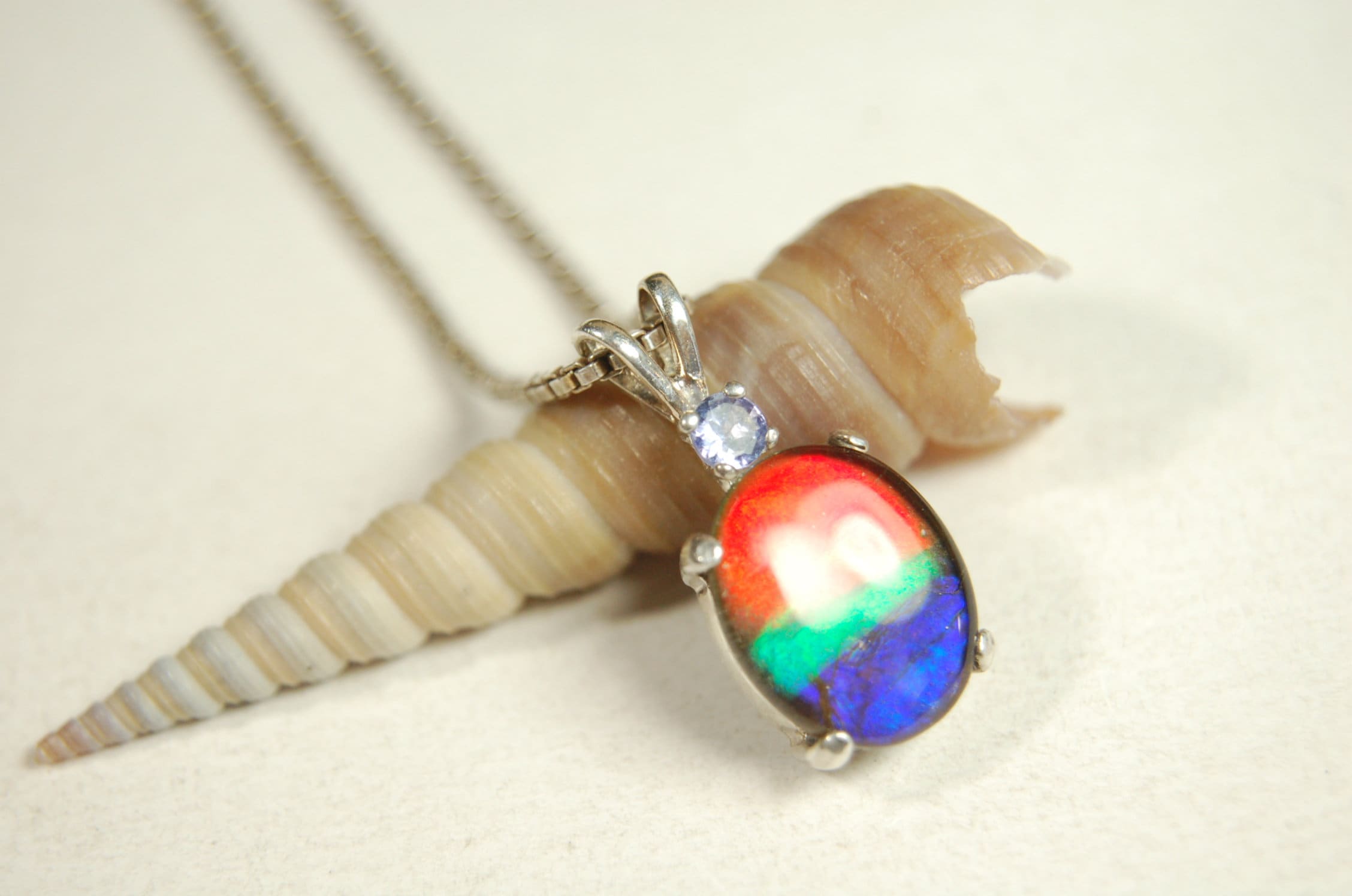 Ammolite Pendant Necklace.Perfect bright colorful tricolor gemstone-#111213