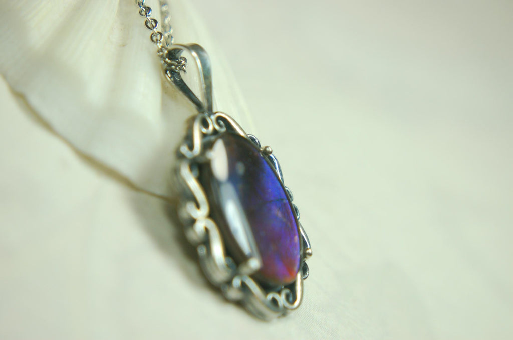 Ammolite pendant in blue/green colors.Color changing gemstone.Gift for wife.Metaphysical gemstones.Organic gems.MUST See video.072615