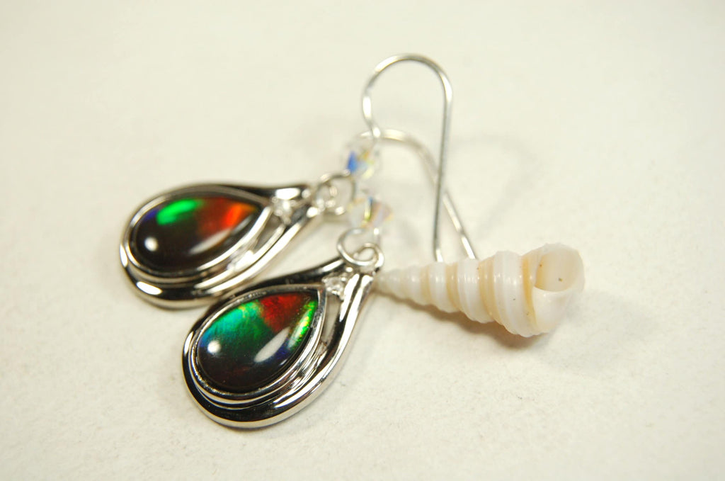 Ammolite Jewelry Earrings Drop Dangles.Brilliant rainbow ammolites with RARE Rich colors.Birthday Gift for Wife?#111133