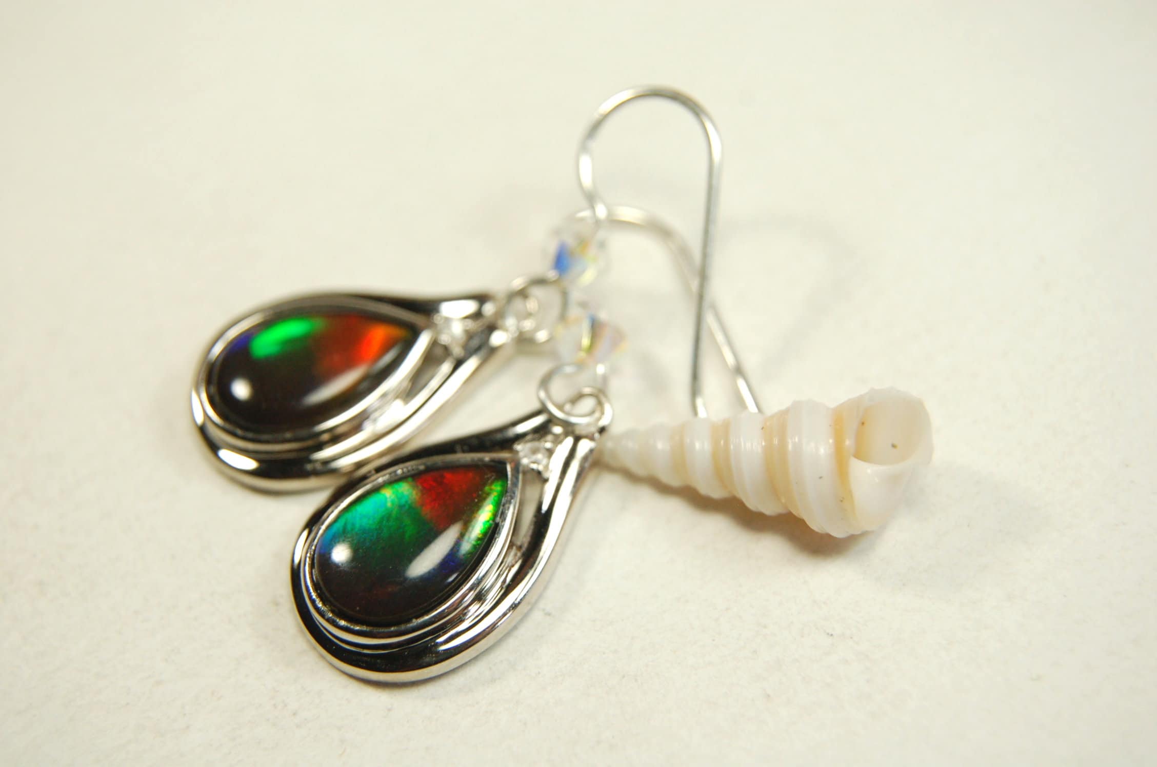 Ammolite Jewelry Earrings Drop Dangles.Brilliant rainbow ammolites with RARE Rich colors.Birthday Gift for Wife?#111133