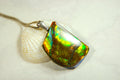 Birthday gift idea for wife. Ammolite Pendant Necklace.All natural cabochon freeform gem.Boho jewelry.090414