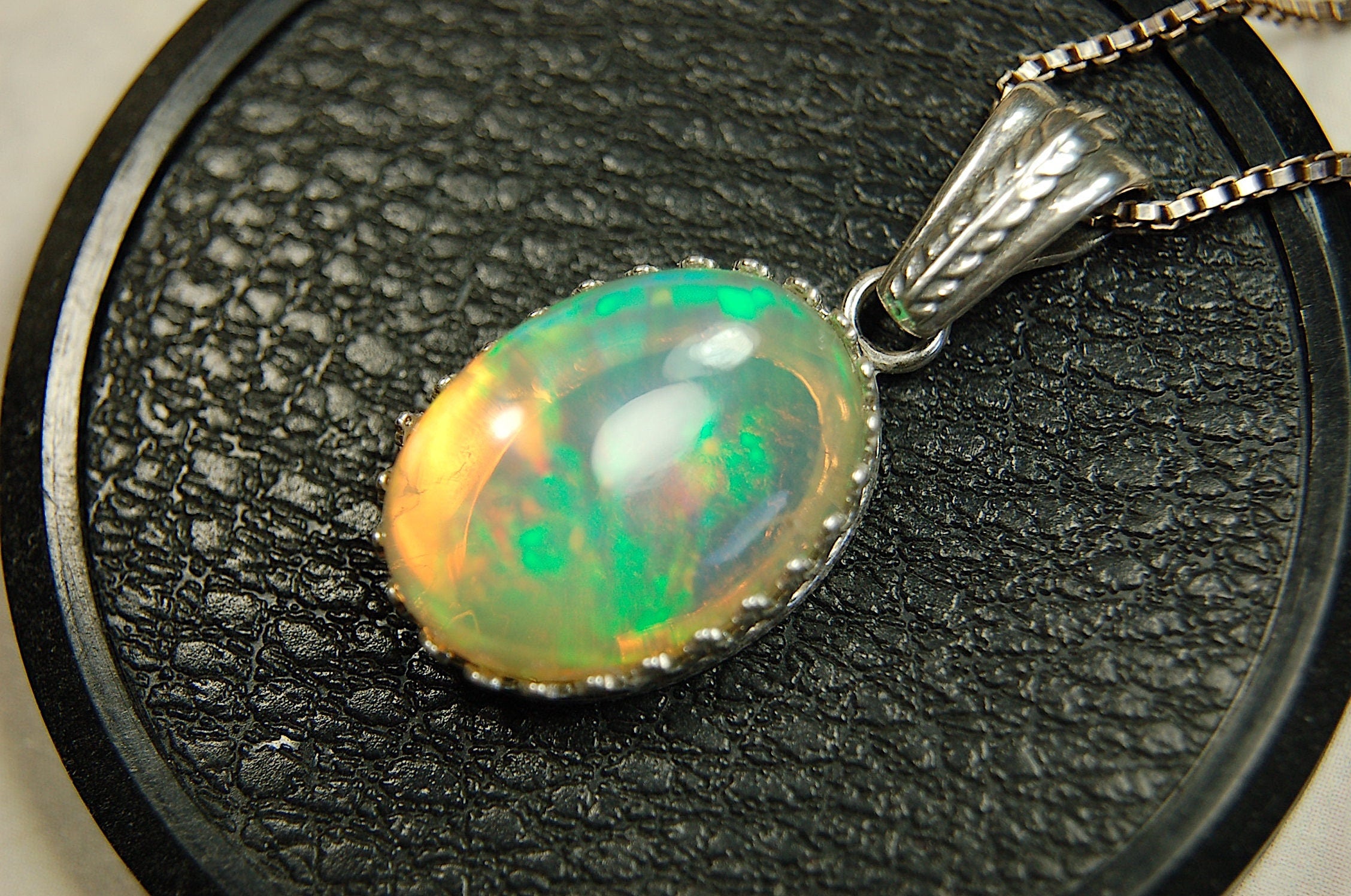 Eye-Catching Opal Pendant - Elevate your Look with this Stunning Opal Jewelry!"Perfect gift for her.MUST See video for Rolling Colors.053114