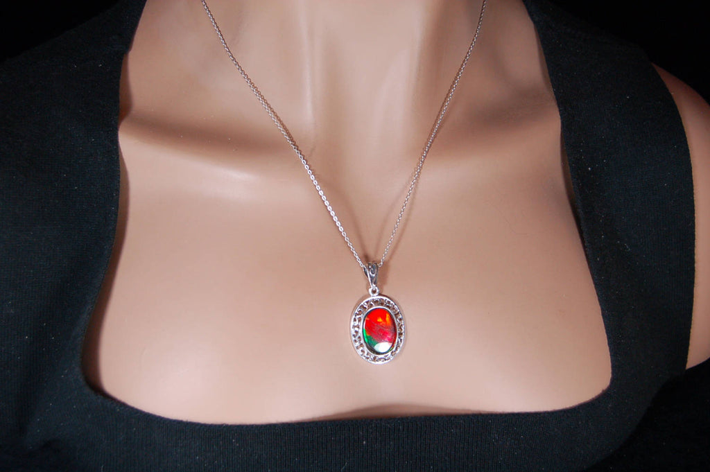 Rainbow Ammolite Necklace – Rare Fossil Gemstone from Alberta – Boho Gemstone Jewelry for Her-perfect gift for wife 010218