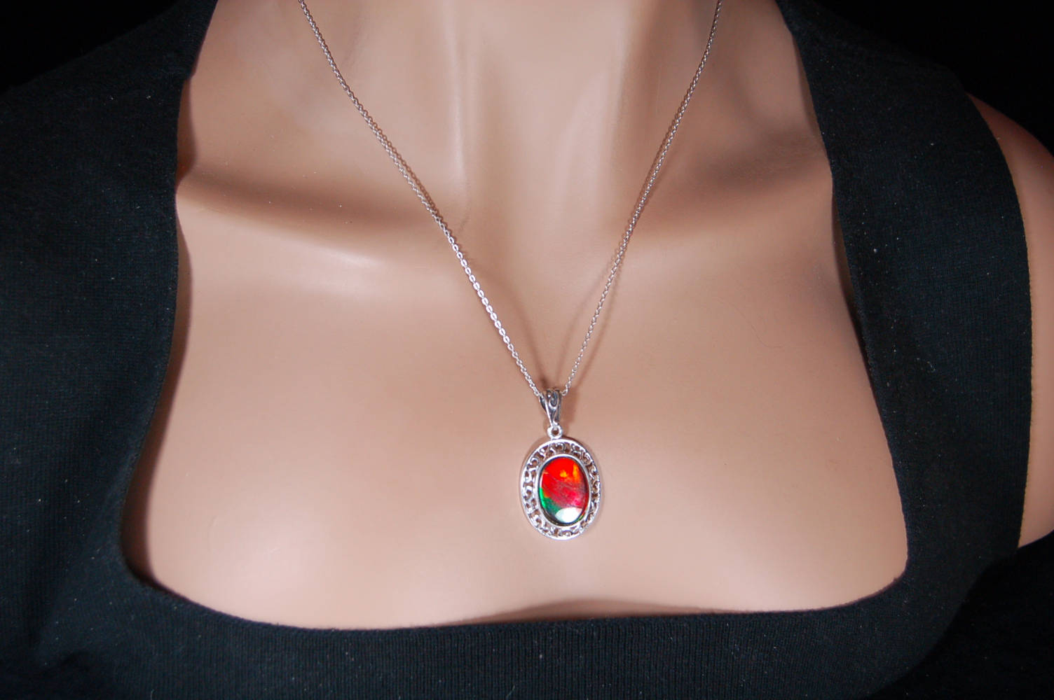 Rainbow Ammolite Necklace – Rare Fossil Gemstone from Alberta – Boho Gemstone Jewelry for Her-perfect gift for wife 010218