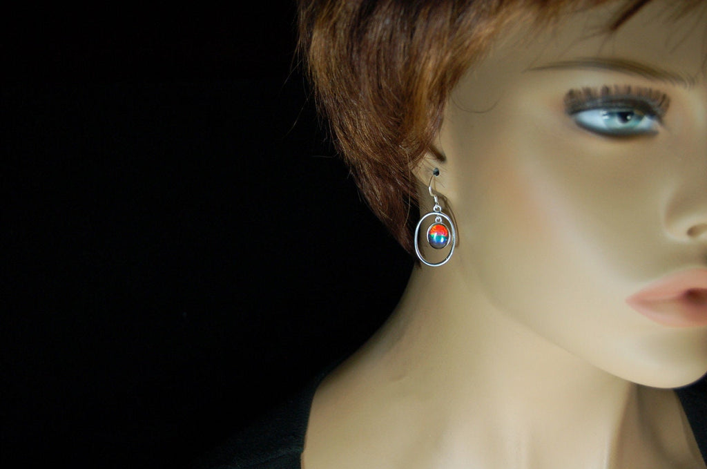 Ammolite Hoop Earrings - Bright Dangles for Birthday or Anniversary - High quality genuine Canadian Gemstones.