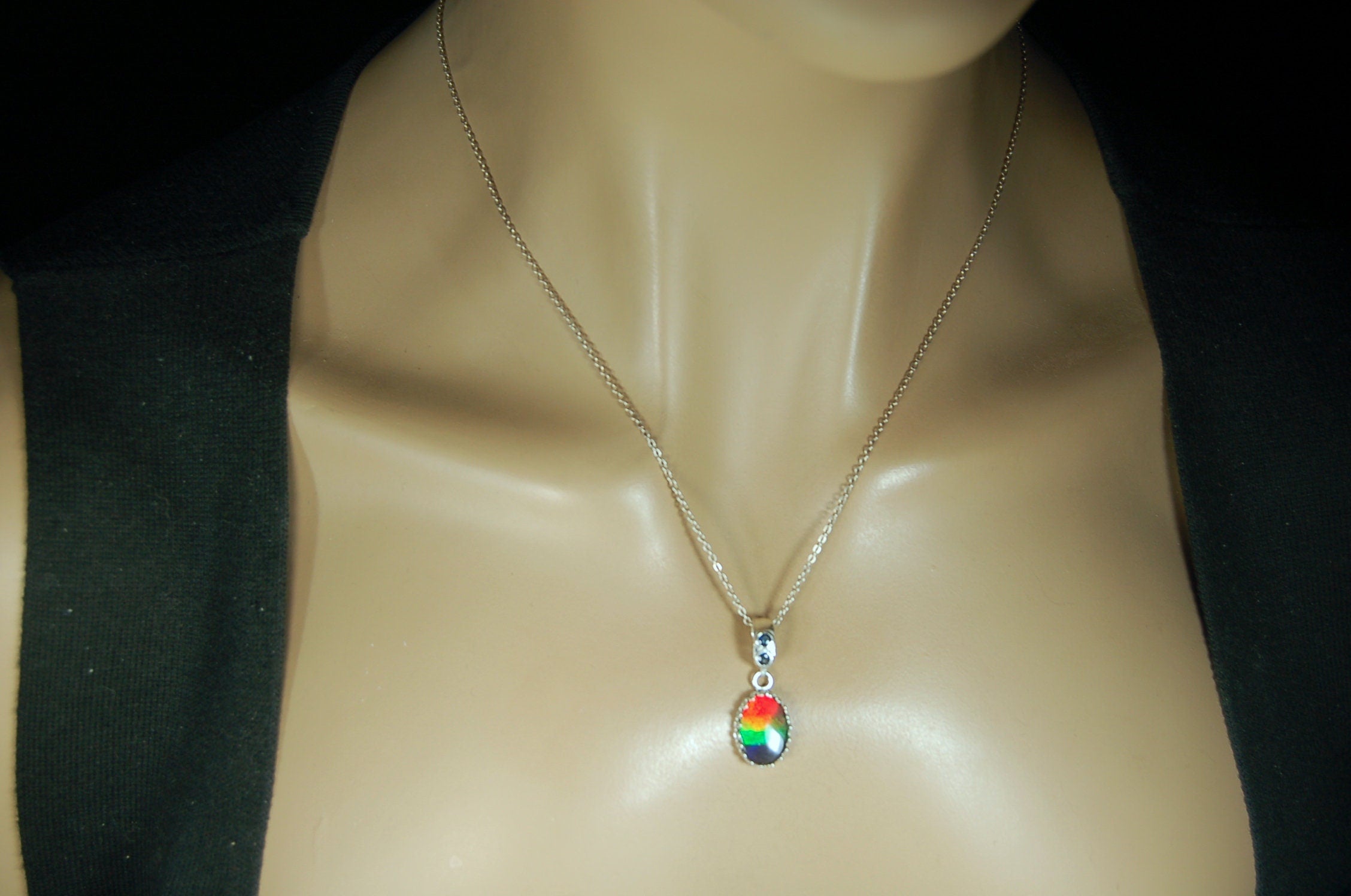 Birthday or Anniversary gift idea for wife. Ammolite Pendant Earring Set.Nicely matched brilliant tricolor gems.#102910