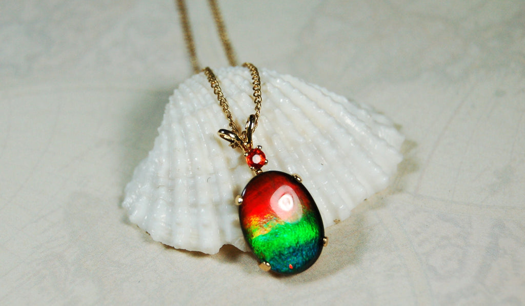Vibrant Ammolite Pendant in 10k solid Gold with Chain - Eye-Catching Ammolite Jewelry for a Standout Style.Birthday Gift for her?#082919