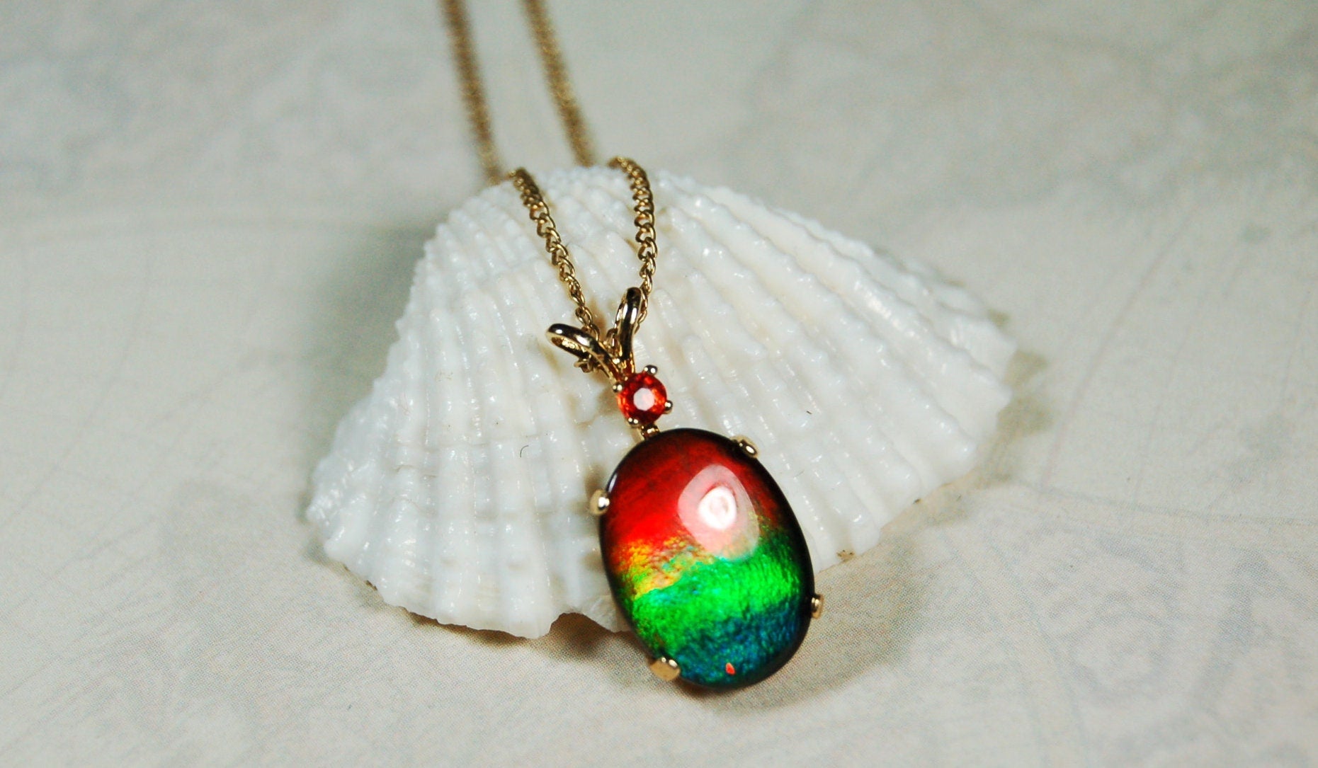 Vibrant Ammolite Pendant in 10k solid Gold with Chain - Eye-Catching Ammolite Jewelry for a Standout Style.Birthday Gift for her?#082919