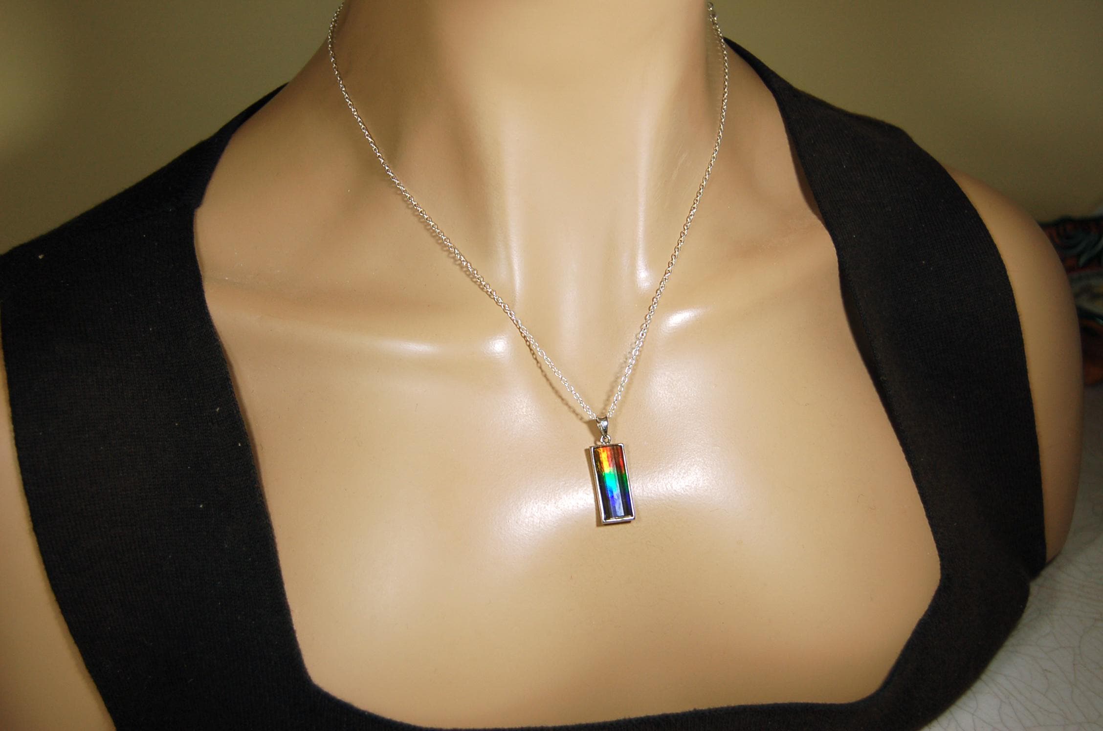 Unisex Jewelry.Ammolite Pendant.Bright Faceted rainbow gem.Price Reduced--see disclosure below in description