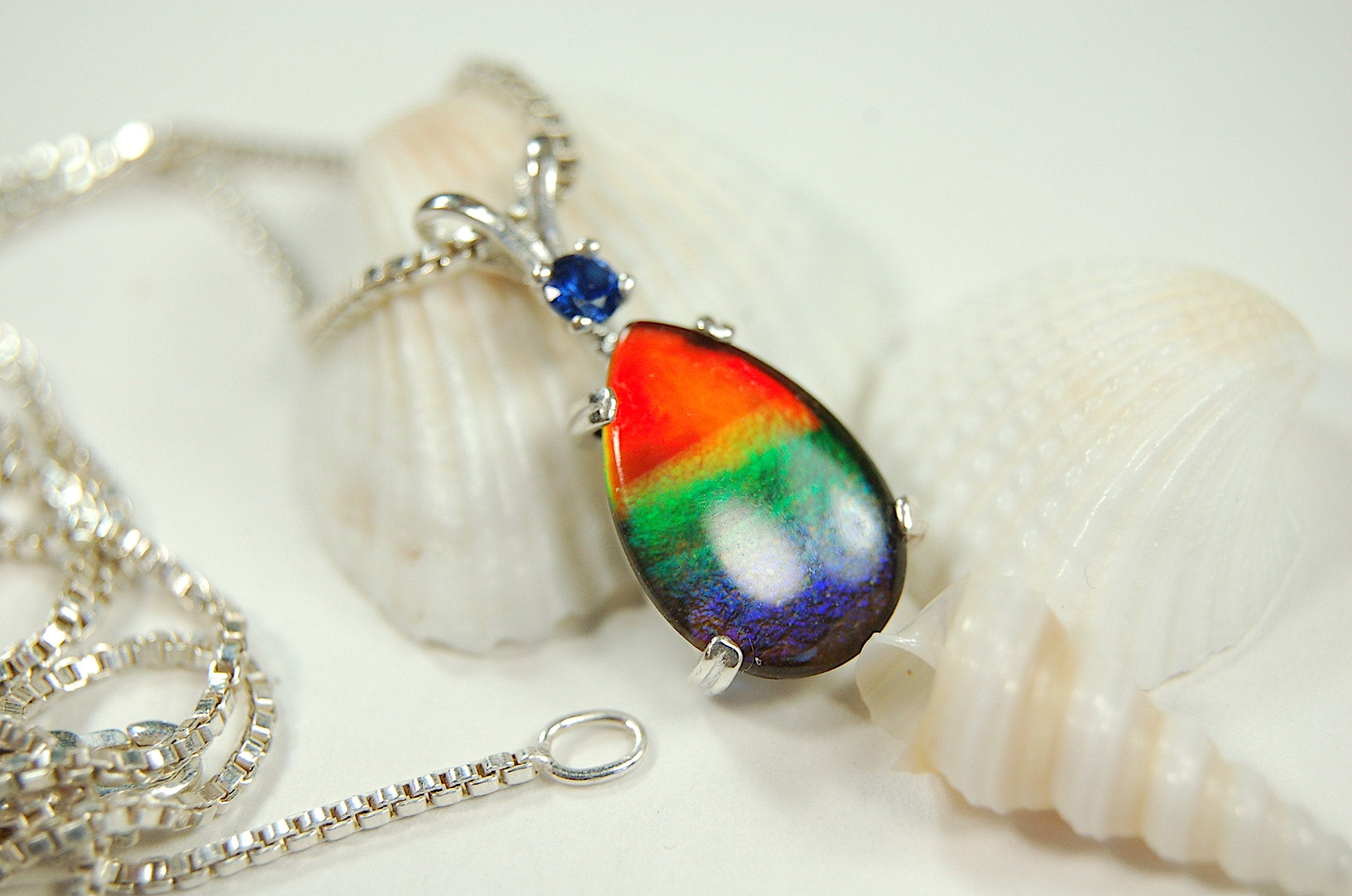 Genuine Canadian Ammolite Pendant – Iridescent Fossil Gemstone Necklace – Statement Jewelry -Gift for wife #012212