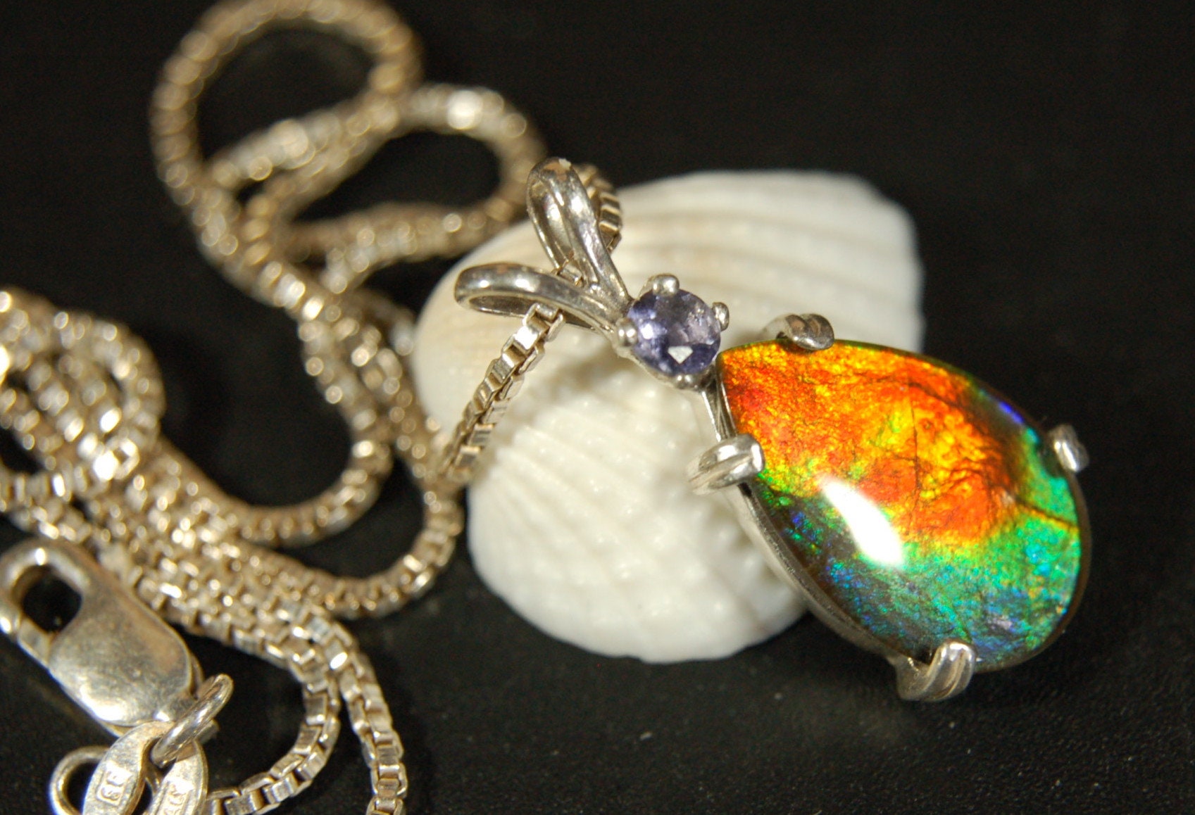 Gorgeous Ammolite Pendant - Unique Jewelry Gift for Her.Quality Ammolite Jewelry from Alberta Canada.#060112
