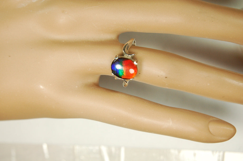 Genuine Ammolite Pendant Ring – Canadian Fossil Gemstone – Iridescent Jewelry Gift for Her.High quality Ammolite Jewelry from Canada #012512