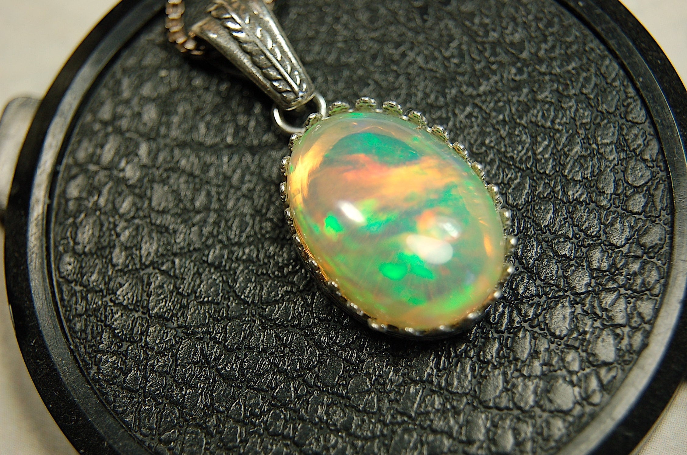 Eye-Catching Opal Pendant - Elevate your Look with this Stunning Opal Jewelry!"Perfect gift for her.MUST See video for Rolling Colors.053114