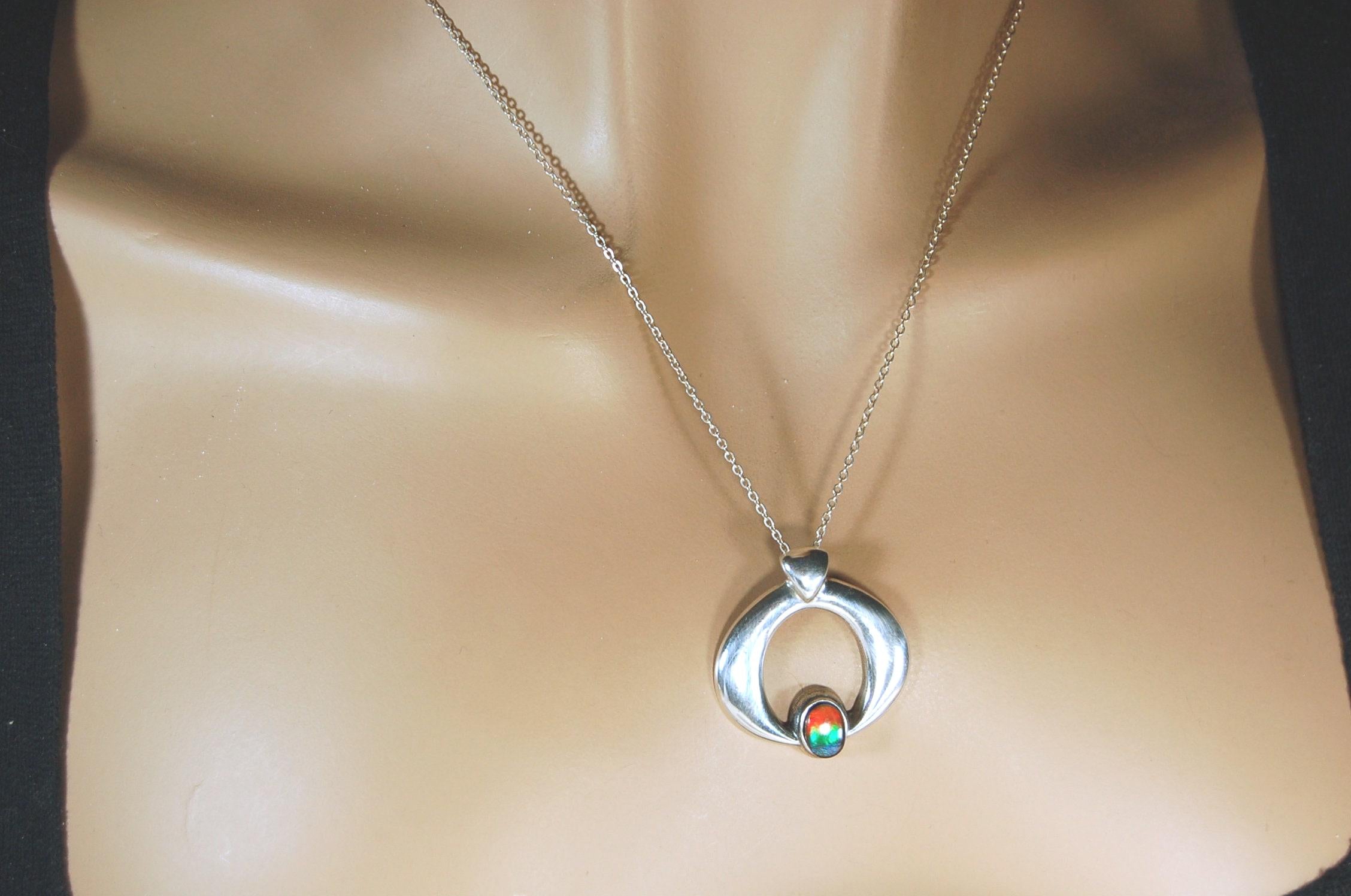Birthday gift idea for wife.-- tricolor Ammolite pendant gem in striking sterling silver setting.Boho jewelry.#112419