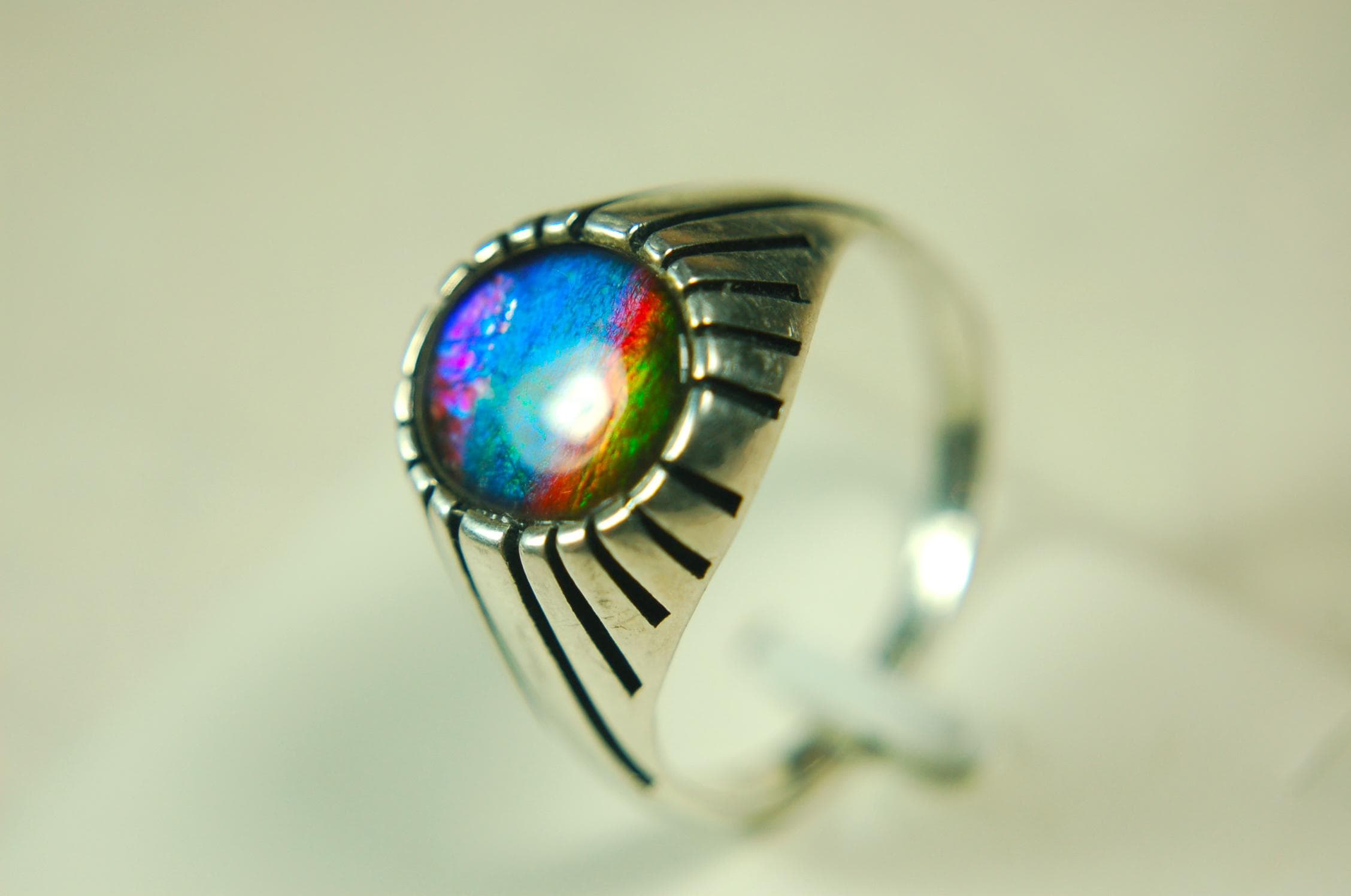 Ammolite Men's Ring.Projects powerful colors Size 12  #071515