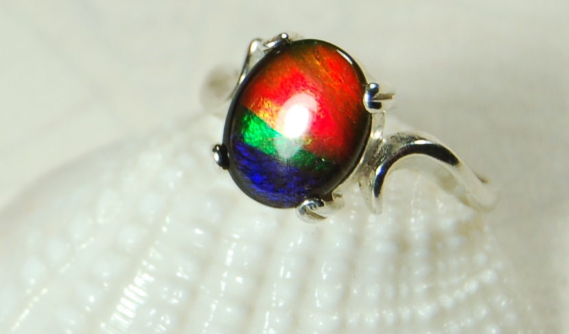 Ammolite ring.Ammolite Jewelry.Four color Ammolite.Ammolite Feng Shui.Gift for Wife.Canadian Ammolite.Ammolite Jewellery.#012111