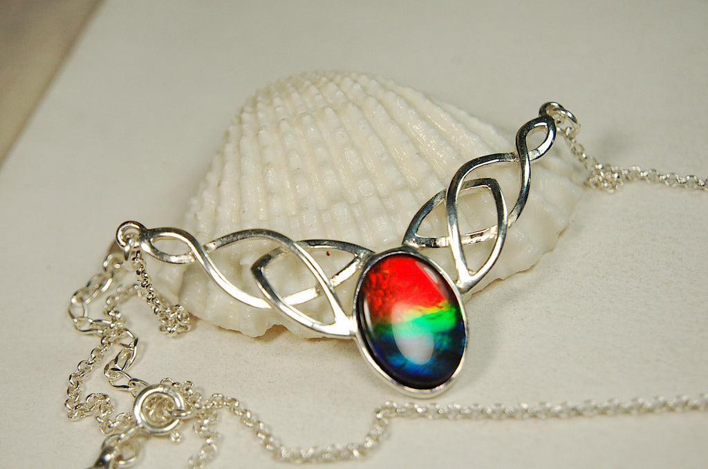 Ammolite Celtic Necklace.RARE four color rainbow gem.The Perfect Birthday Gift for Wife.Canadian ammolite.#112413