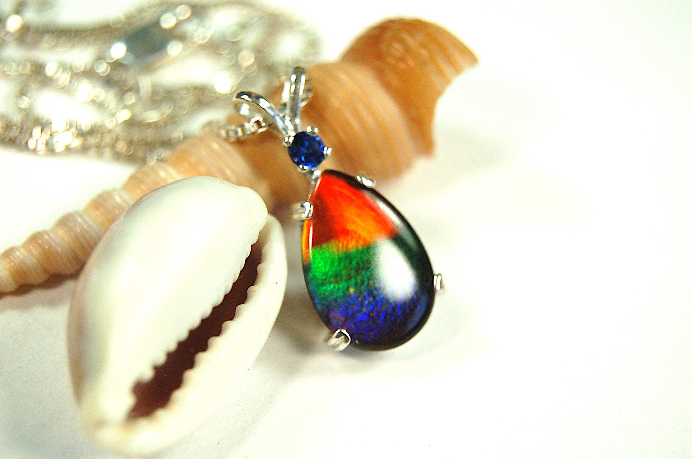 Genuine Canadian Ammolite Pendant – Iridescent Fossil Gemstone Necklace – Statement Jewelry -Gift for wife #012212