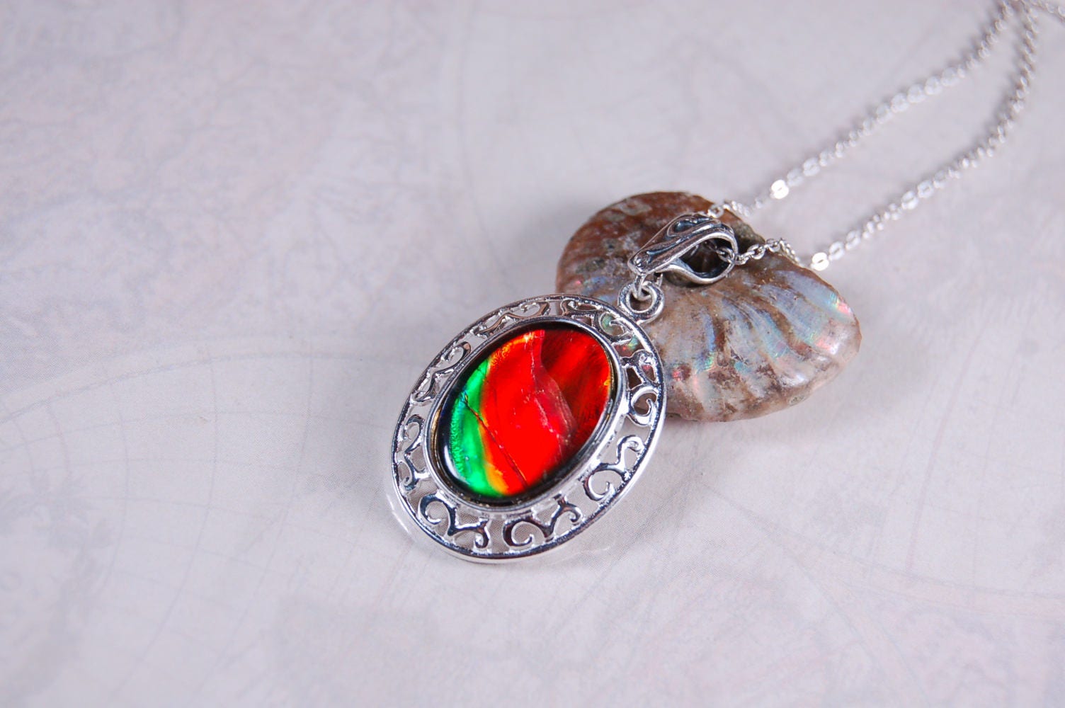 Rainbow Ammolite Necklace – Rare Fossil Gemstone from Alberta – Boho Gemstone Jewelry for Her-perfect gift for wife 010218
