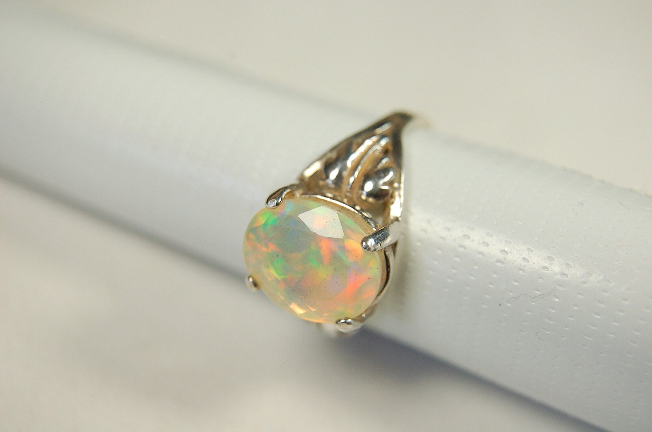 Opal ring.Bright Faceted Natural gem.Lovely flashing colors.#102612